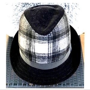Black & White Plaid Fedora Hat - Size S
